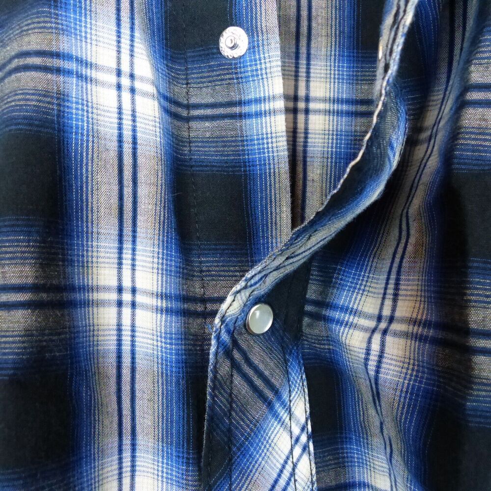 Wrangler Western Shirt Men 2XL Blue Plaid Sawtooth Pocket Pearl Snap Long Sleeve - Picture 7 of 12